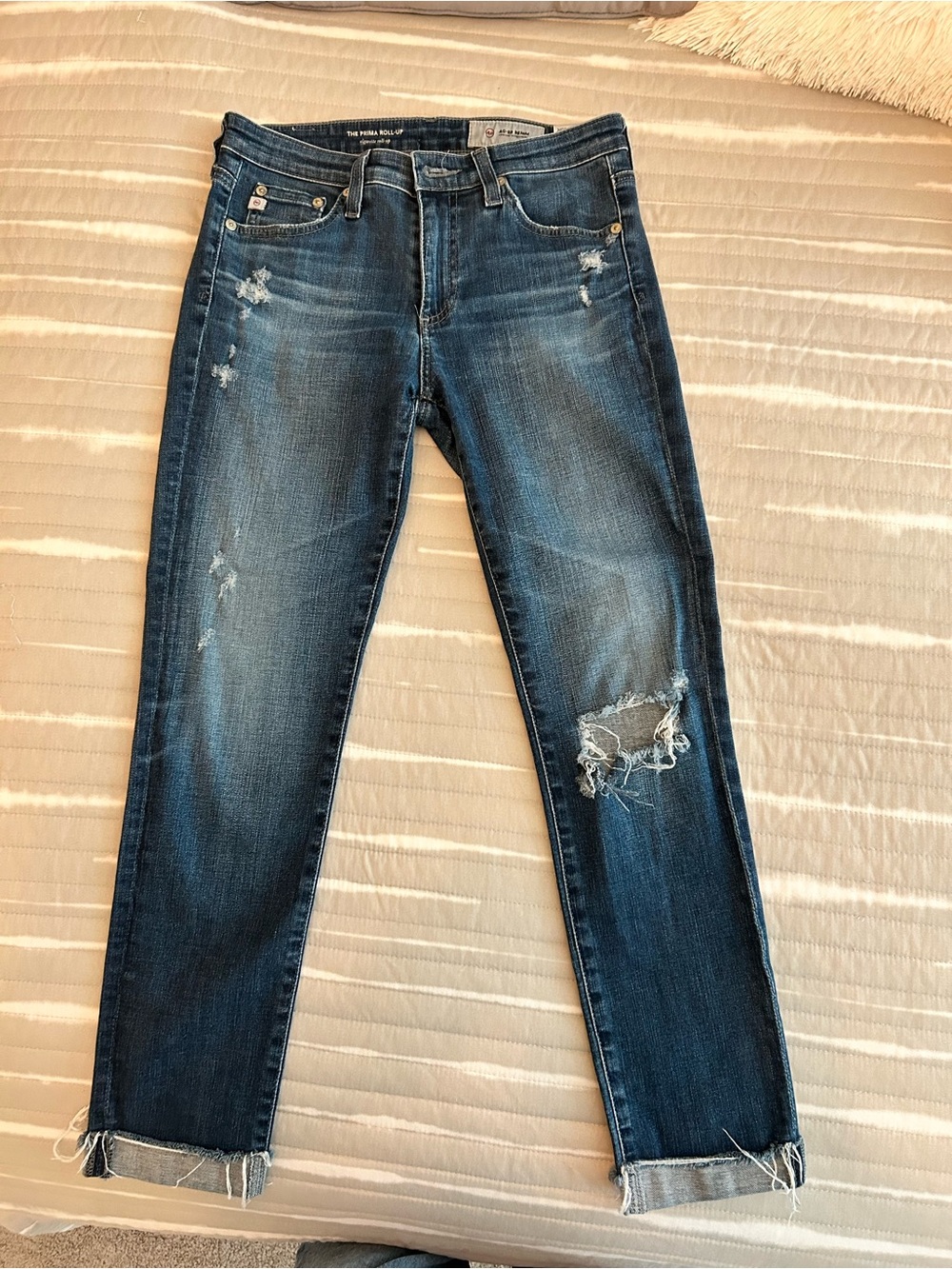 AG Adriano Goldschmied The Prima Roll-Up Distressed Jeans Size 26
